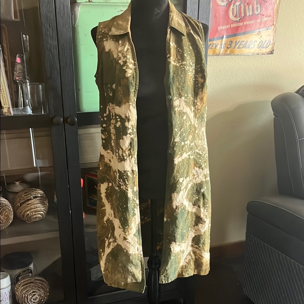 Army Green Bleached Sleeveless Jacket Dress